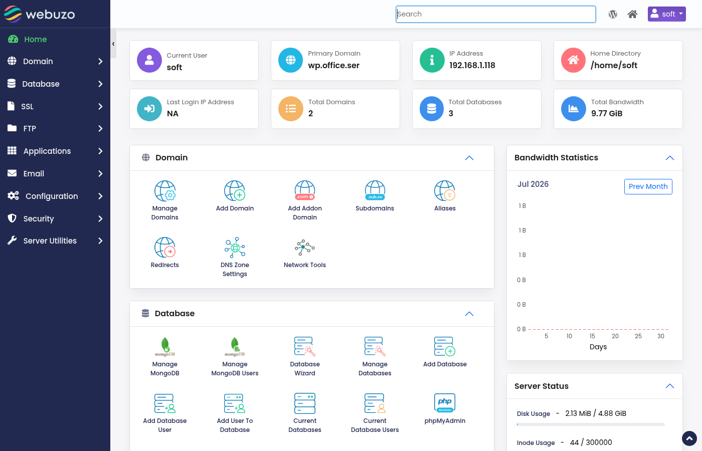 Webuzo enduser control panel