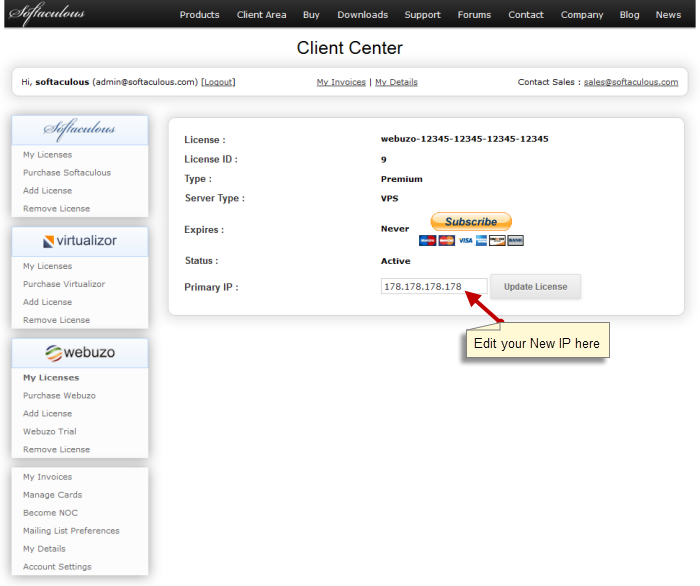 Change License IP – Webuzo