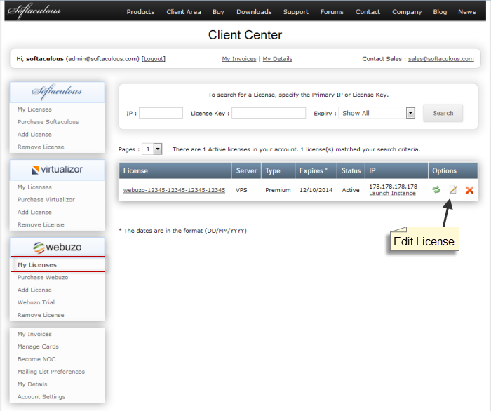 Change License IP – Webuzo