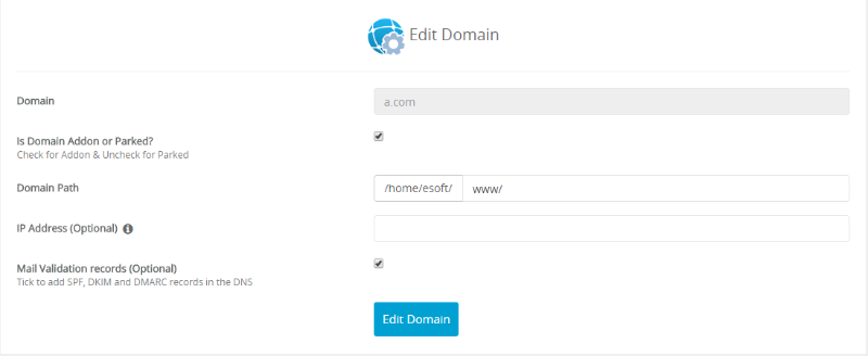 Edit Domain – Webuzo