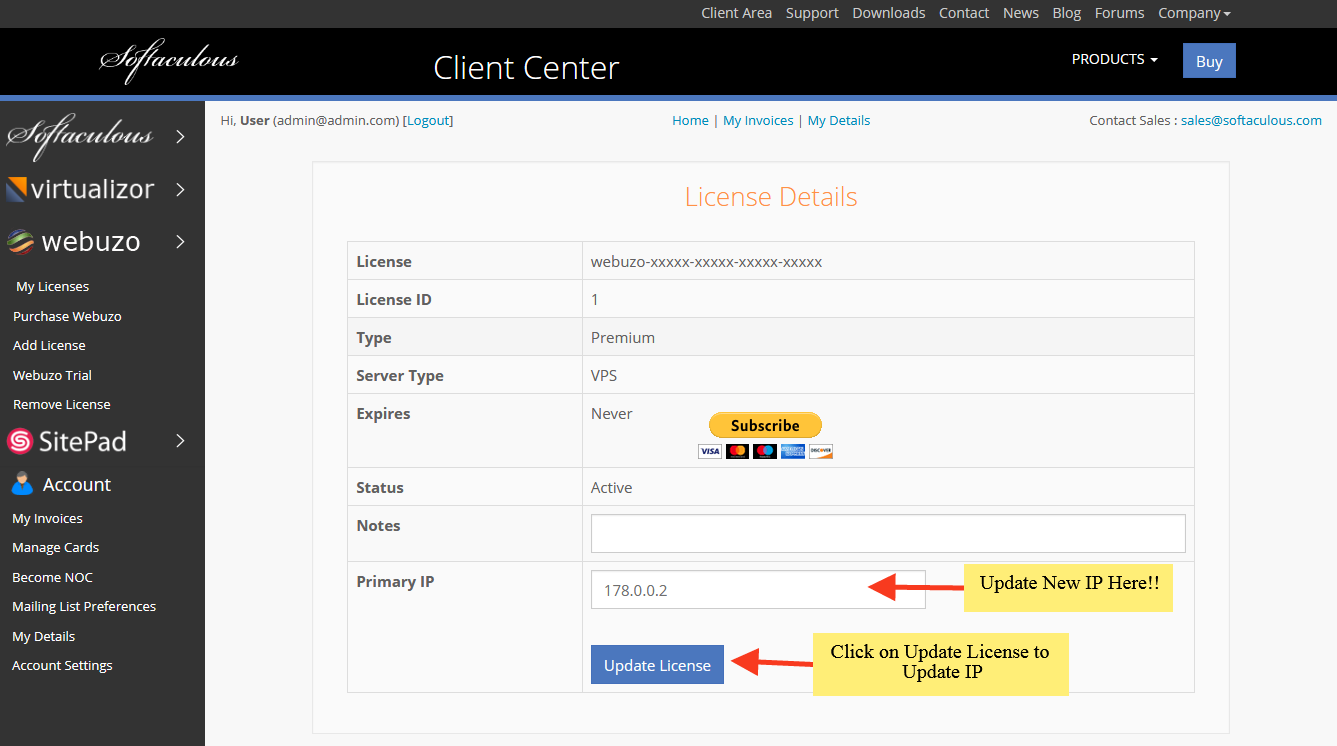 Change License IP – Webuzo