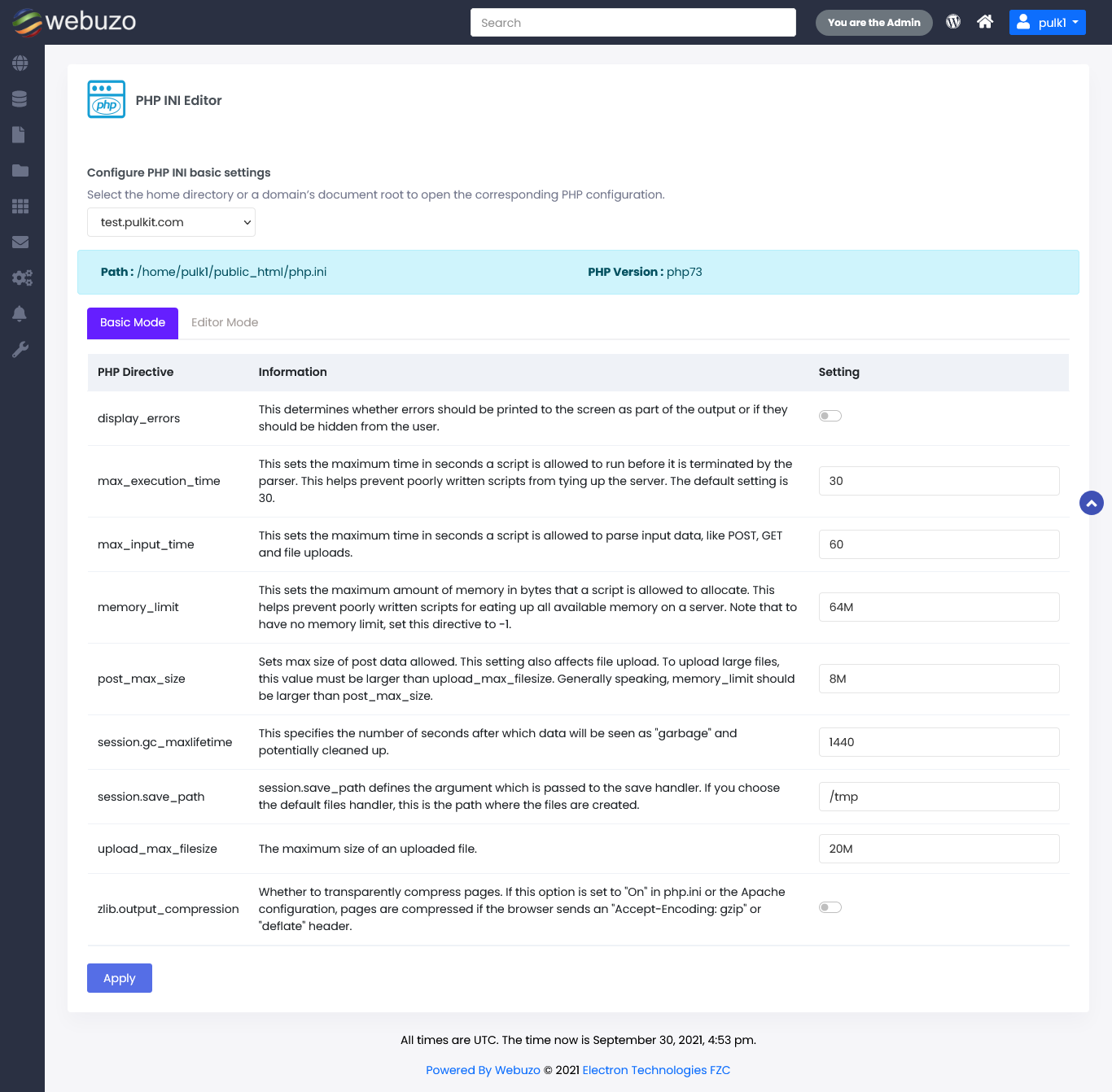 PHP INI options