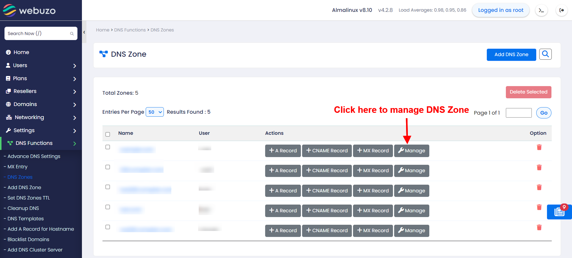 DNS Zones – Webuzo